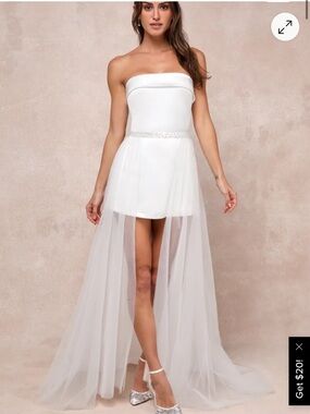 Lulu's White Strapless High-Low Tulle Overlay romper